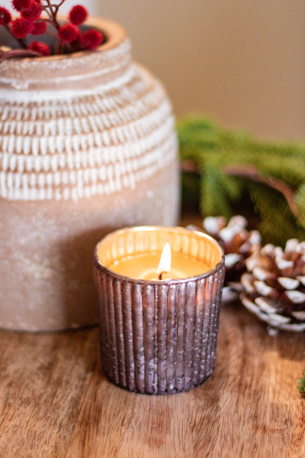 Luxury Gray Mercury Glass Beeswax Candle