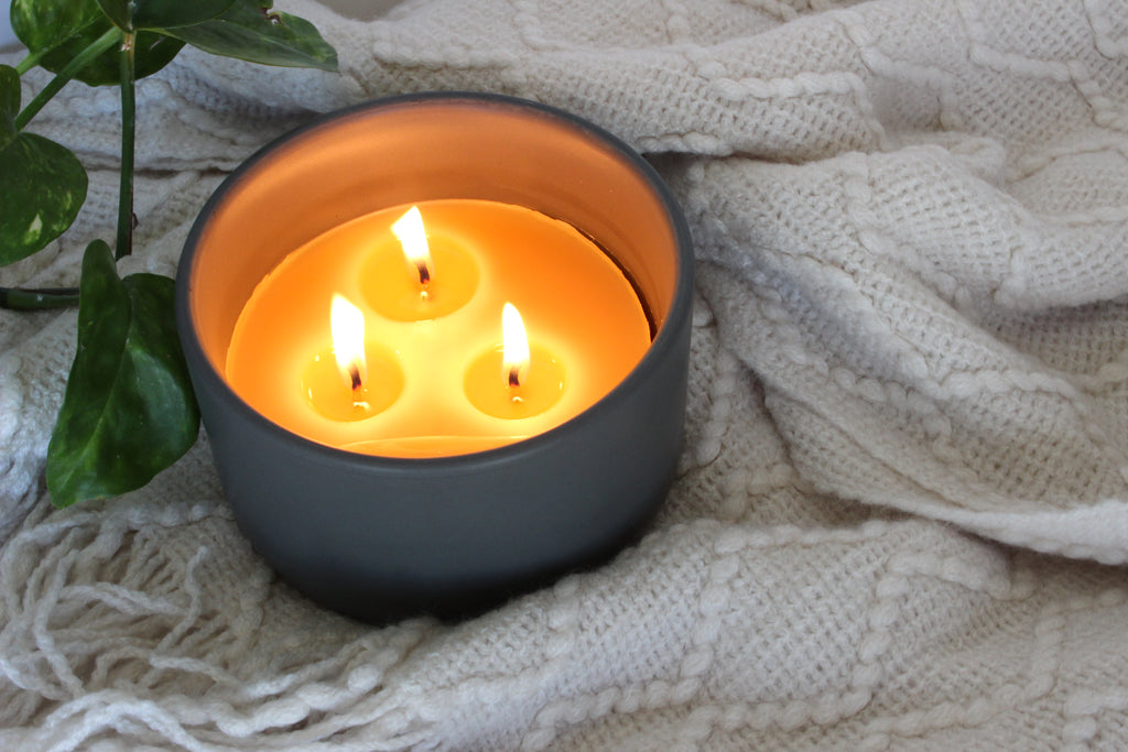 Three Wick Charcoal Beeswax Candle