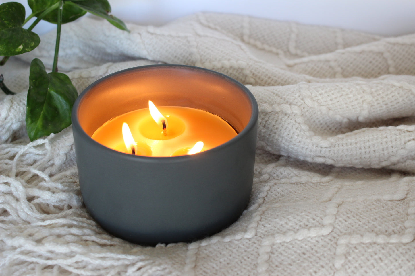 Three Wick Charcoal Beeswax Candle