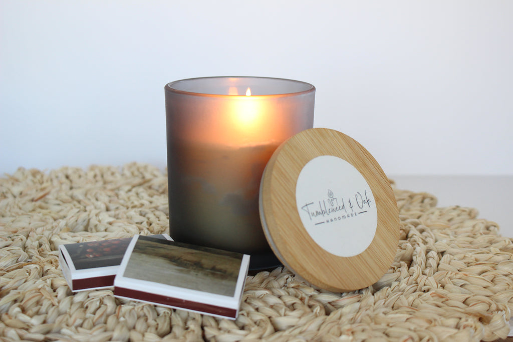 Gray Frosted Glass Beeswax Candle