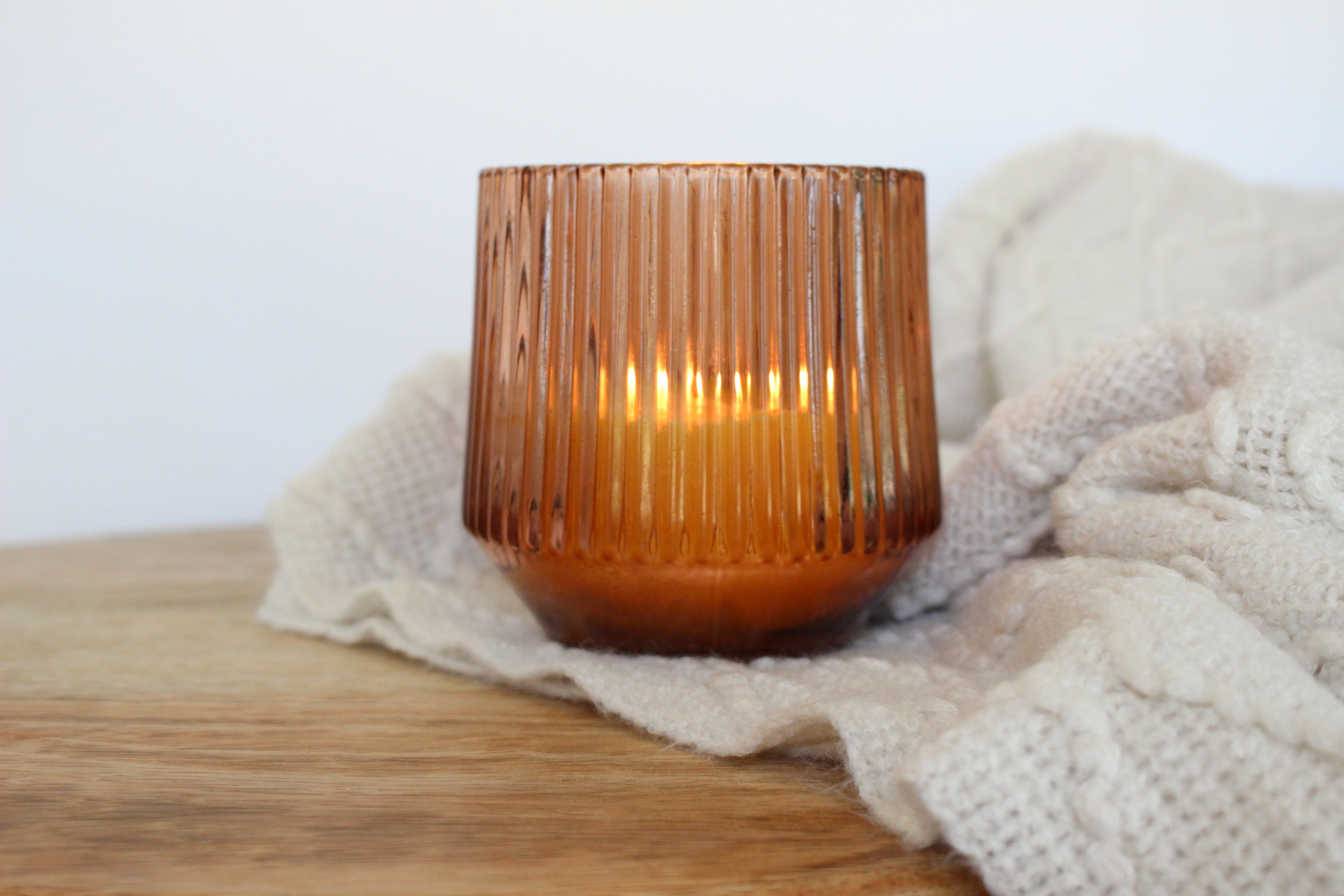 Ribbed Terracotta Glass Luxury Beeswax Candle