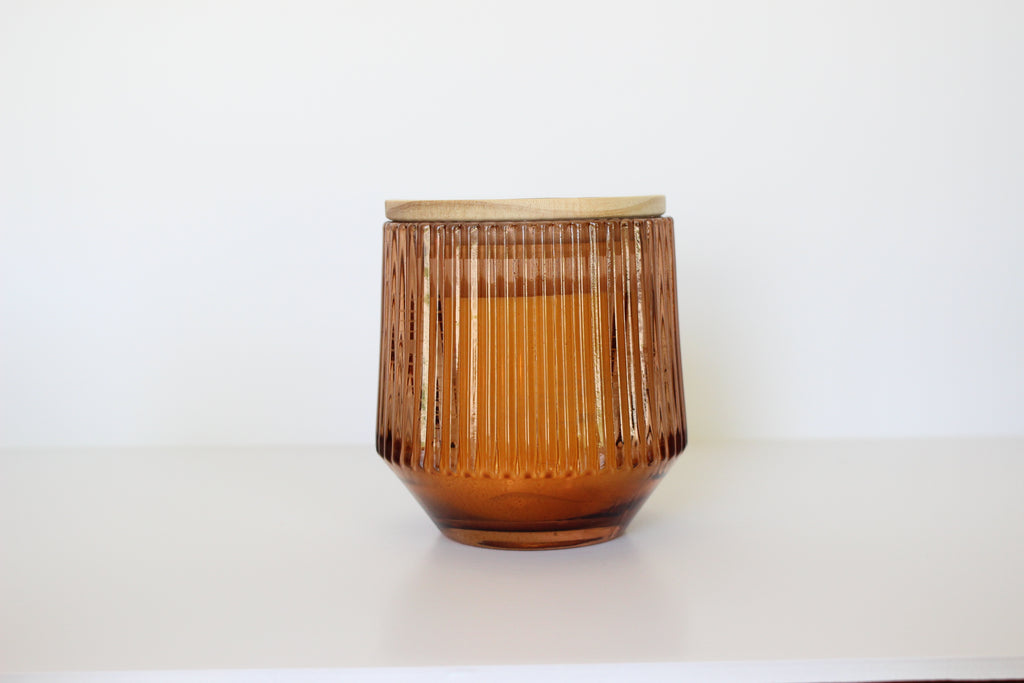 Ribbed Terracotta Glass Luxury Beeswax Candle