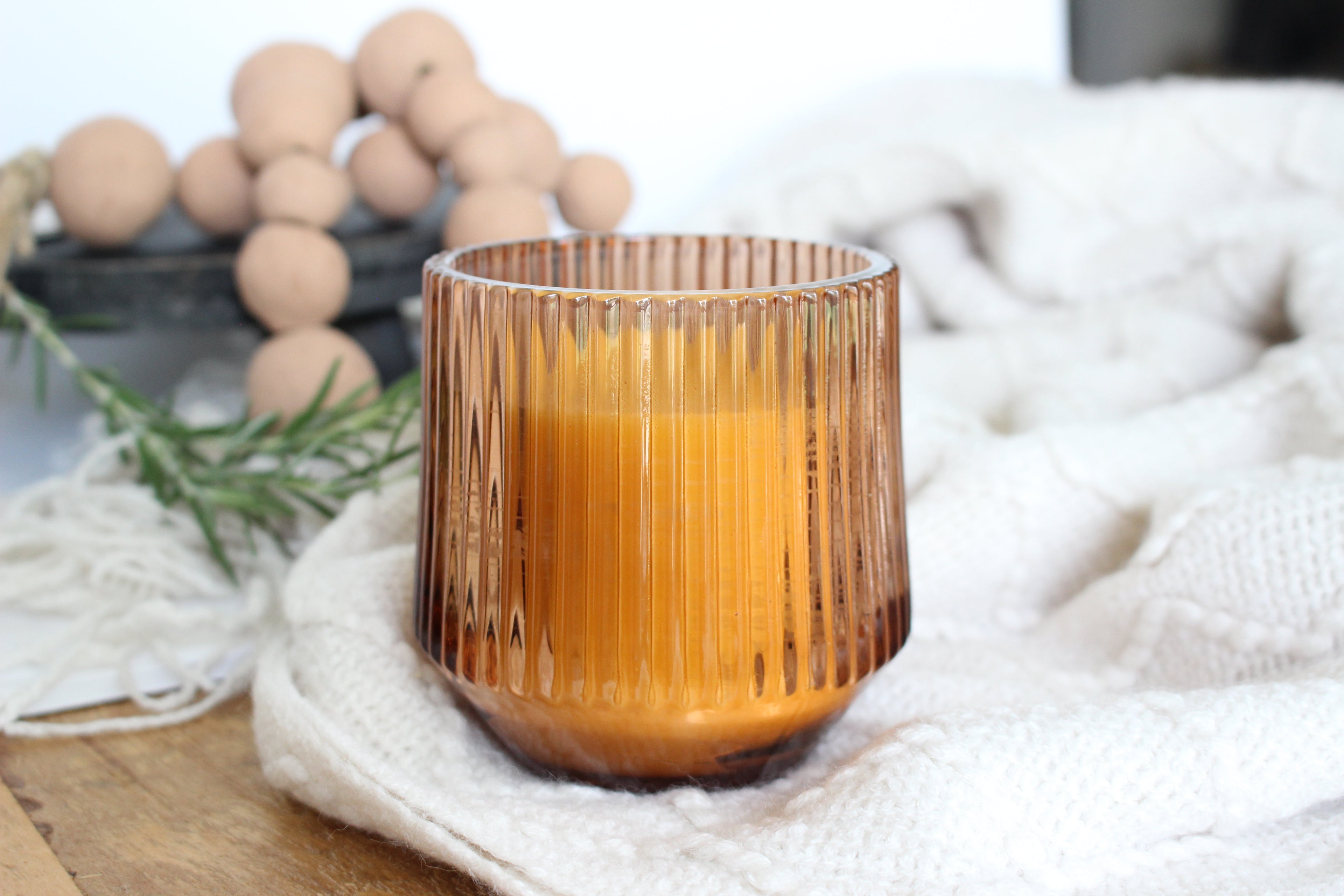 Ribbed Terracotta Glass Luxury Beeswax Candle